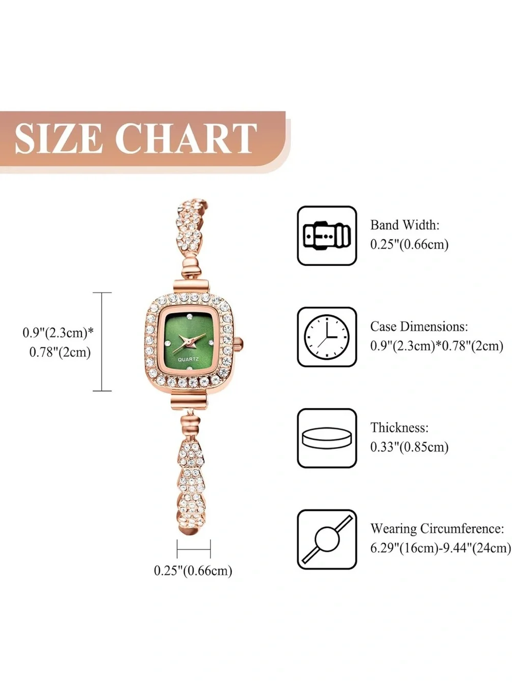 Anthropologie Rose Gold-Tone Crystal Bracelet Watch with Green Dial